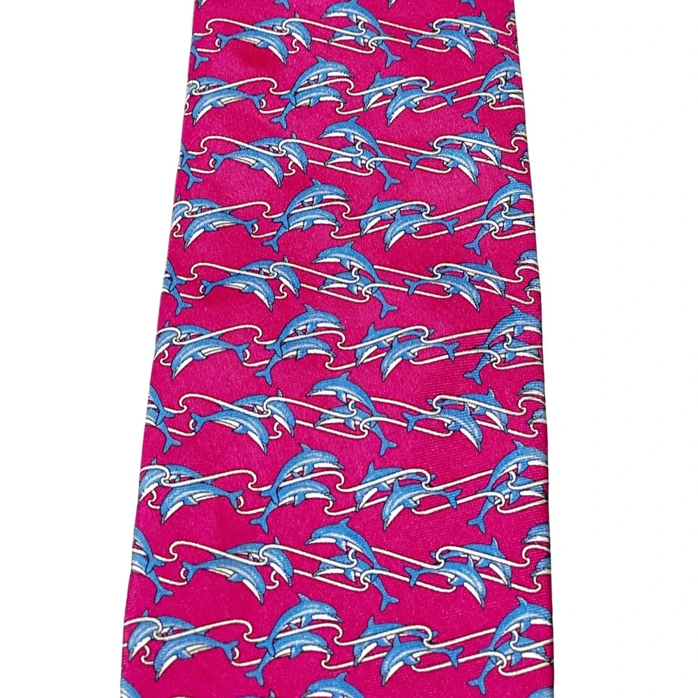 Brooks Brothers Necktie Men OS Pink‎ Dolphin Animal Print Silk USA Preepy Resort